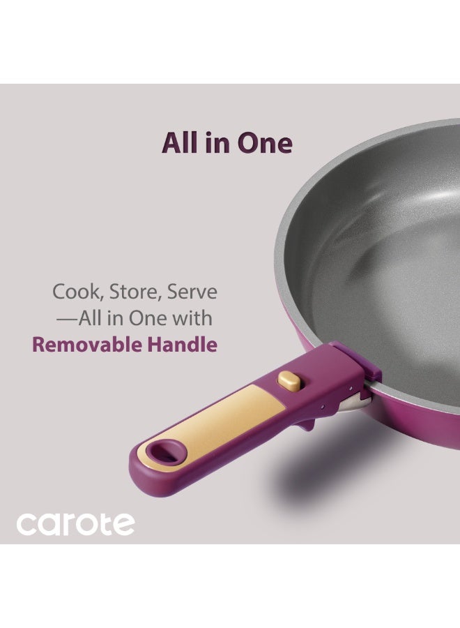 Carote 3-Piece Ceramic Frying Pan Set, 8" & 10" Nonstick Fry Pans with Removable Handle, PFAS-Free Healthy Cooking, Full-Spray Base, All-Stovetop Compatible Skillet Set, Dishwasher Safe (Purple) - Image 3